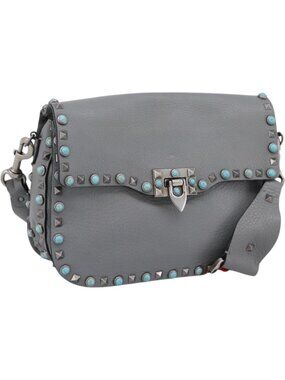 VALENTINO Shoulder Bag Leather Gray Blue